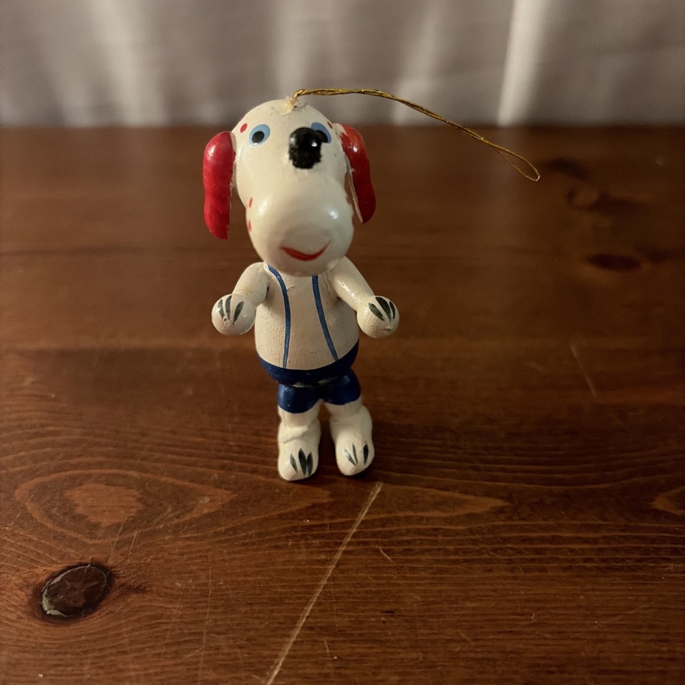 Vintage wooden Red‎ Dog overalls animal ornament Xmas